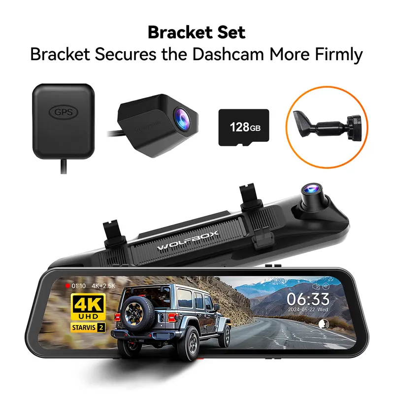 【New Release】WOLFBOX G900 PRO Mirror Dash Cam with STARVIS 2 IMX678 128GB Card 5.8GHz WiFi 4K Front 2.5K Rear Video TikTokShopHolidayHaul Dashcam for Cars