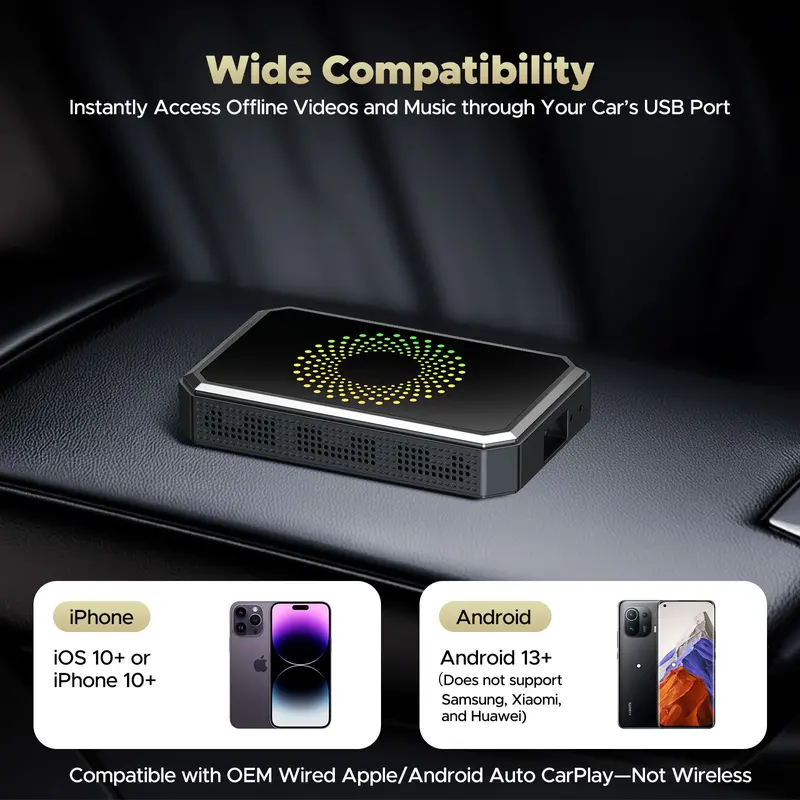 【New Release】LAMTTO 2026 Wired CarPlay to Wireless Adapter - Built-in Android System for Netflix/YouTube/TikTok - ONLY for Wired CarPlay/AA Vehicles - NOT for Wireless CarPlay | Summervibes Car Video Players