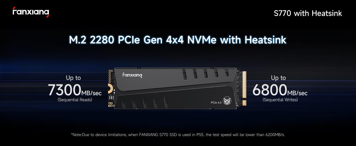 FANXIANG S770 500GB/1TB/2TB/4TB NVMe M.2 SSD for PS5 with Heatsink and DRAM, Up to 7300MB/s PCIe 4.0, Perfect for PlayStation 5 Expansion, Gamers, and IT Professionals summerwins