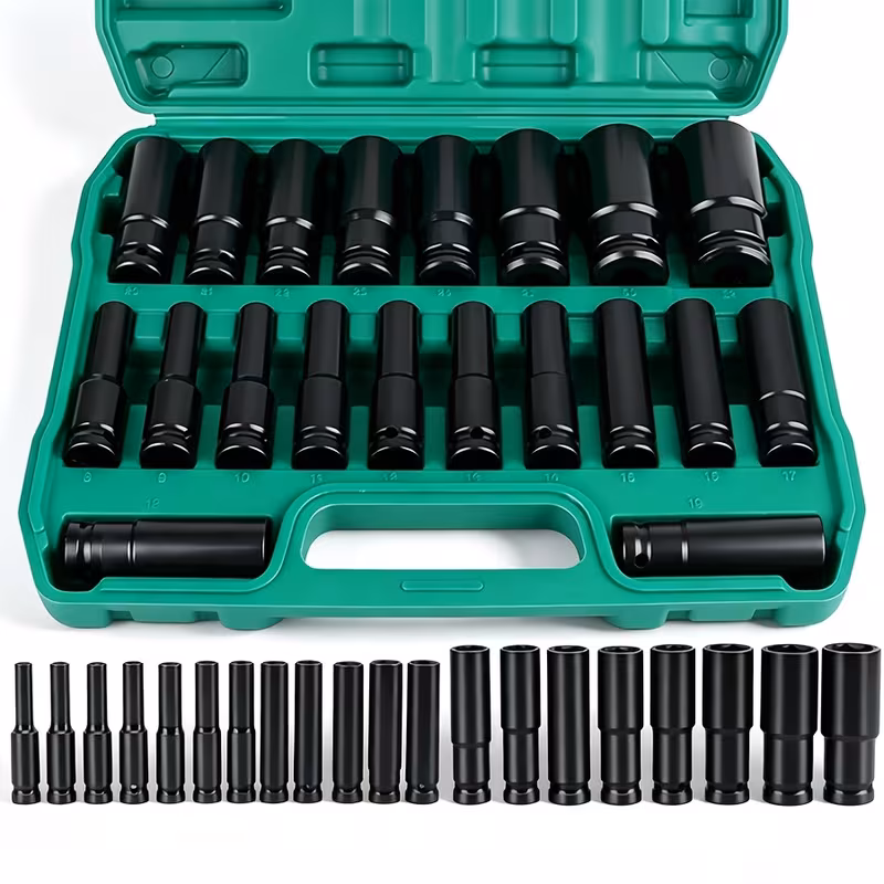 20pcs 1 2 drive metric deep impact socket set cr   metric tool set 8mm 32mm chrome vanadium steel electric wrench extended hexagonal socket set universal   socket head automobile maintenance tool set Product details 1
