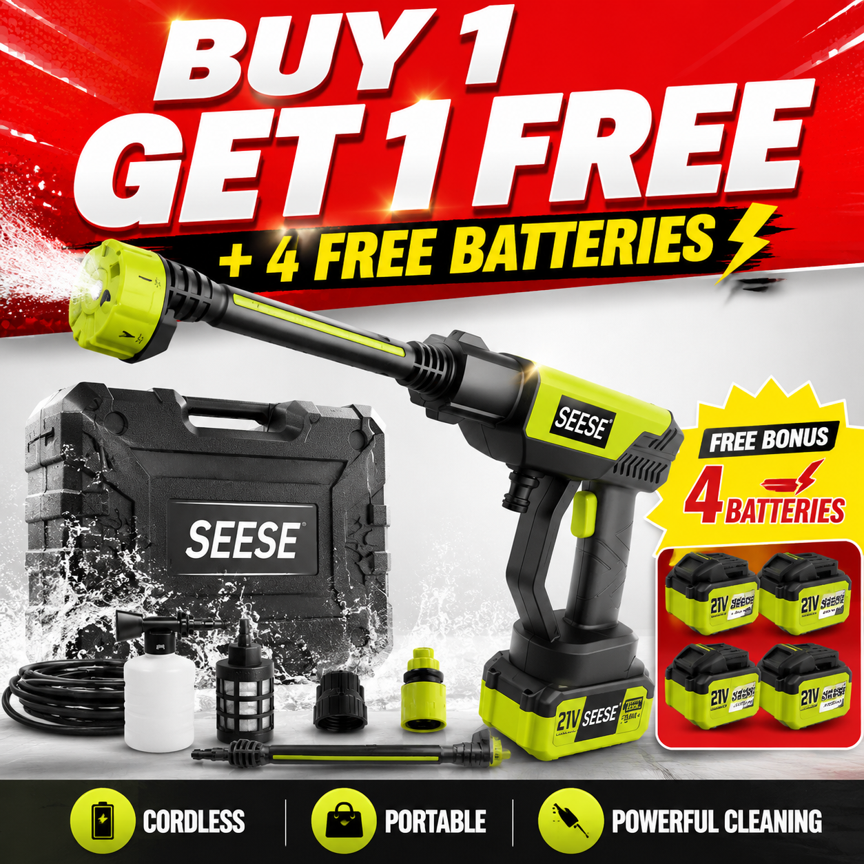 🔥【FathersDayGift】SEESE Cordless Pressure Washer and Single Port Charger Base