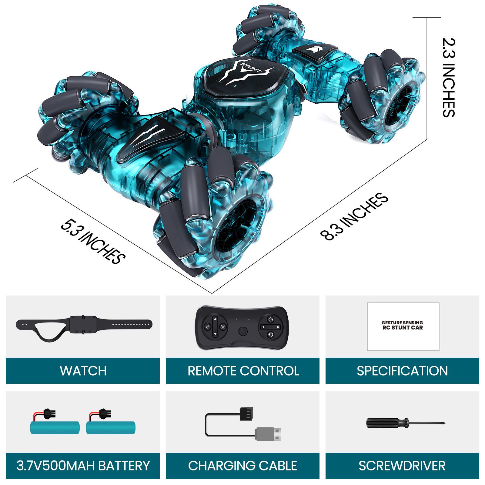 Tecnock 2 Controllers 2.4GHz Gesture Sensing Remote Control Stunt Car Toy with 360&deg; Rotation, Light, and Regulator for Parent-Child Activities