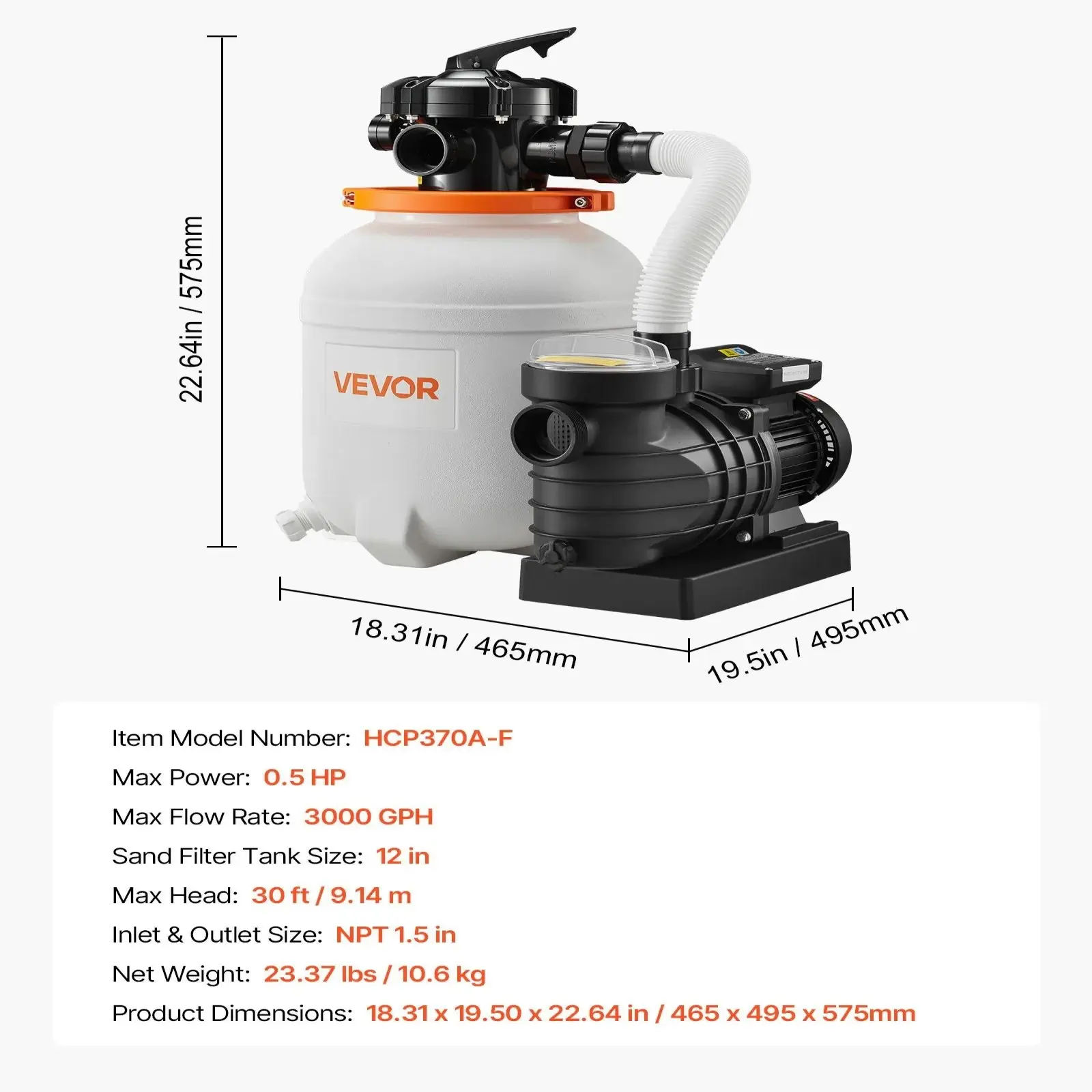 FlashPure Sand Filter Pump, 16 in for Above Ground Pool