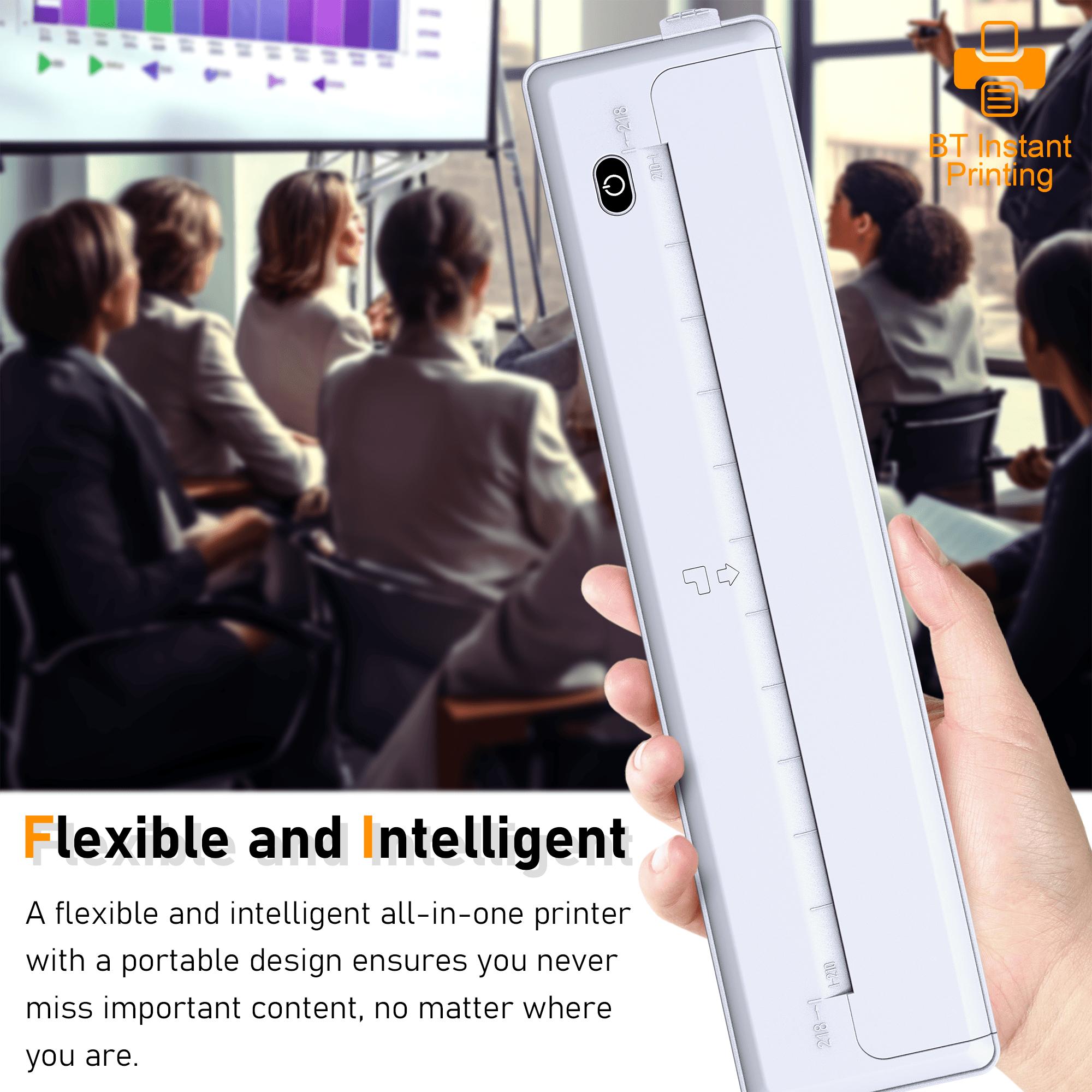 Portable A4 Thermal Printer Wireless Connectivity Rechargeable for A4 A5 A6 Size Paper & Label Paper Ideal for Work Travel Home