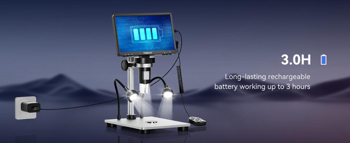 TOMLOV DM9 7" LCD Digital Microscope 1200X 1080P Coin Microscope Magnifier, 12MP Ultra-Precise Focusing Soldering Microscope for Adult, PC View, 32GB