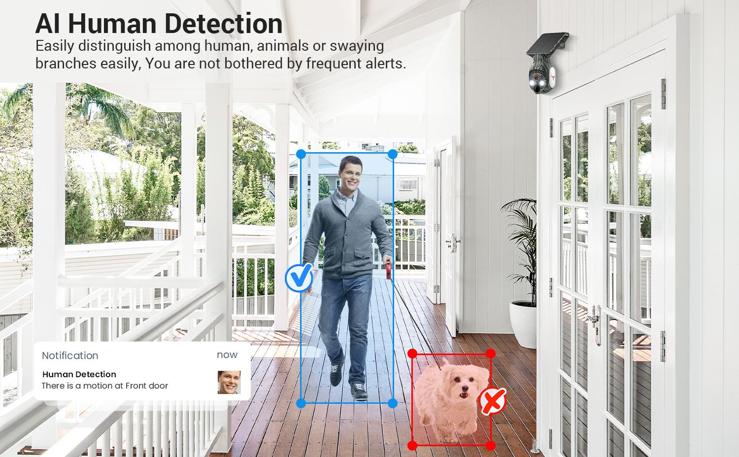 1080p WiFi Security Camera with Solar Panel, Wireless Outdoor, Camera for Home Security, Battery Powered, Pan Tilt, AI Motion Detection, Night Vision, 2-Way Talk, IP65, Cloud Storage, Human Detection, 2.4GHz Only