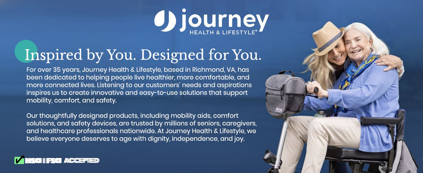 A woman embracing an older woman in a wheeled walker. Text reads: Empowering your journey.