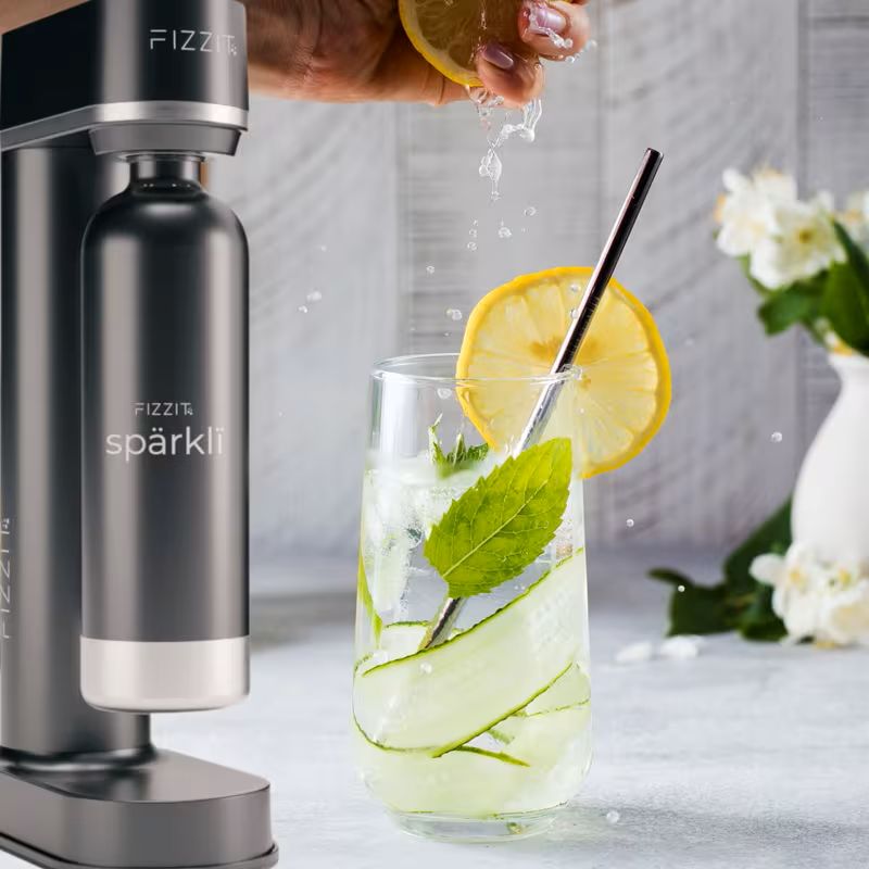 ✨ Black Stainless Steel Sparkling Water & Soda Maker 🍾 + 3 Reusable 1L Bottles | 🎁 Gift & Special Offer