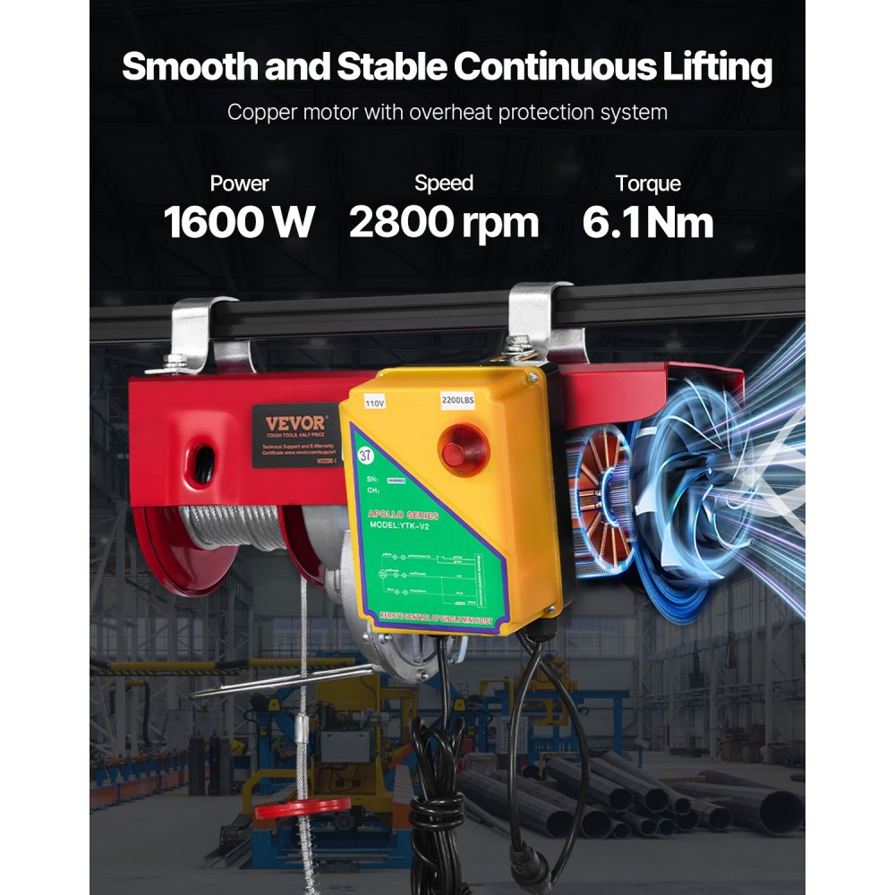 VEVOR 2200 lbs Wireless Attic Lift, 1600W 110V Electric Hoist with Wireless Remote Control, 40ft Single Cable Lifting Height & High-quality Motor, for Garage Warehouse Factory