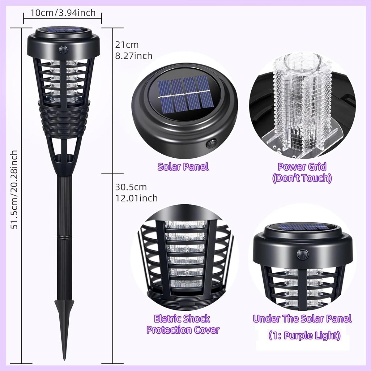 2PCS Solar Bug Zapper Outdoor, Waterproof Mosquito Killer Lamp,Rattan Style Decorative Design, LED Garden Stake Light with Purple Zapping, Auto On/Off, Mosquito Trap to Repel Gnat Small Flying Insect, for Patio, Yard, Lawn, Garden, Porch and Camping