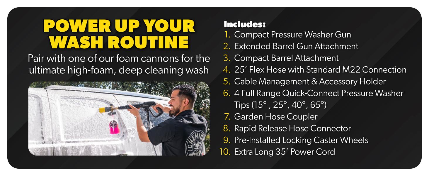 Chemical Guys ProFlow PM2000 Pro Electric High Pressure Washer - 2030 PSI, 1.77 GPM, Compact Lightweight Portable Design, Spray Gun, 4 Nozzles, Hose & Wand Pressure Washer Accessories for Auto Detailing, Home Cleaning, Portable Pressure Washer