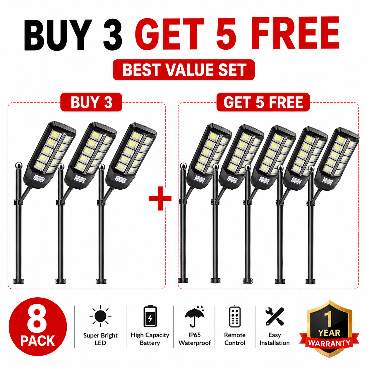 🔥 Super Bright Solar Street Light – Motion Sensor LED Outdoor Security Light with Remote, 3 Modes, IP65 Waterproof for Garden & Driveway | Buy More Save More