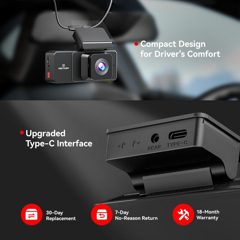 REDTIGER A3 3 Channel Dash Cam Front Rear and Inside, 2.5K+1080P Triple Car Camera with WiFi, 32GB Card, IR Night Vision & 24H Parking Mode