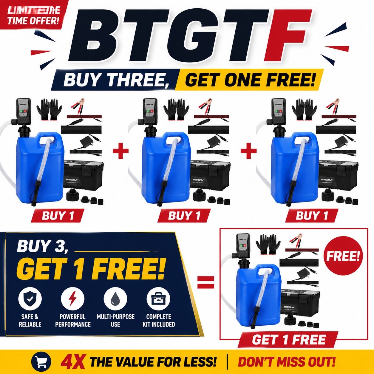 【BIG SALE】Portable Fuel Transfer Pump - Battery Powered with Multiple Adapters