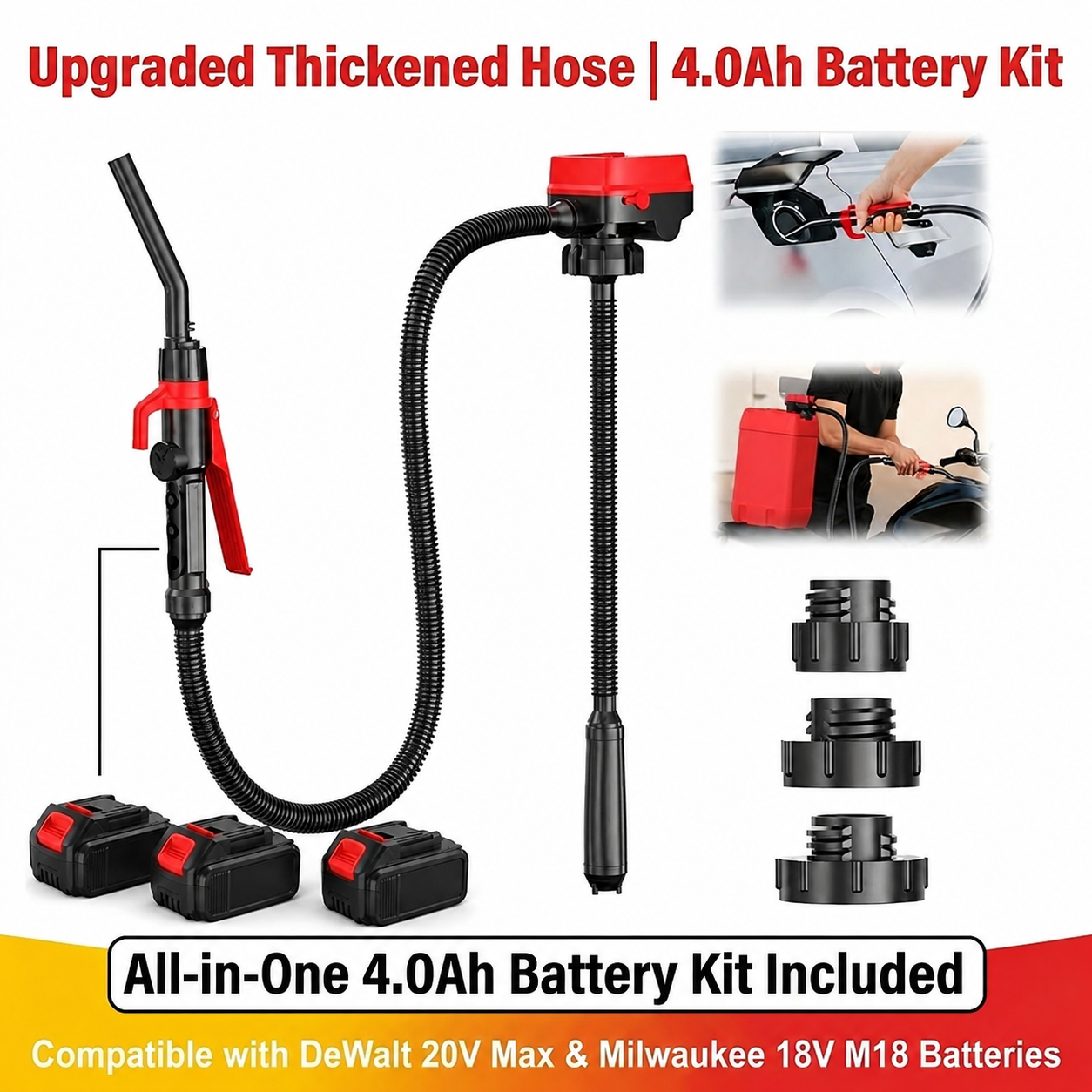 Complete Cordless Fuel Pump Kit with 4.0Ah Battery – Compatible with DeWalt 20V & Milwaukee 18V