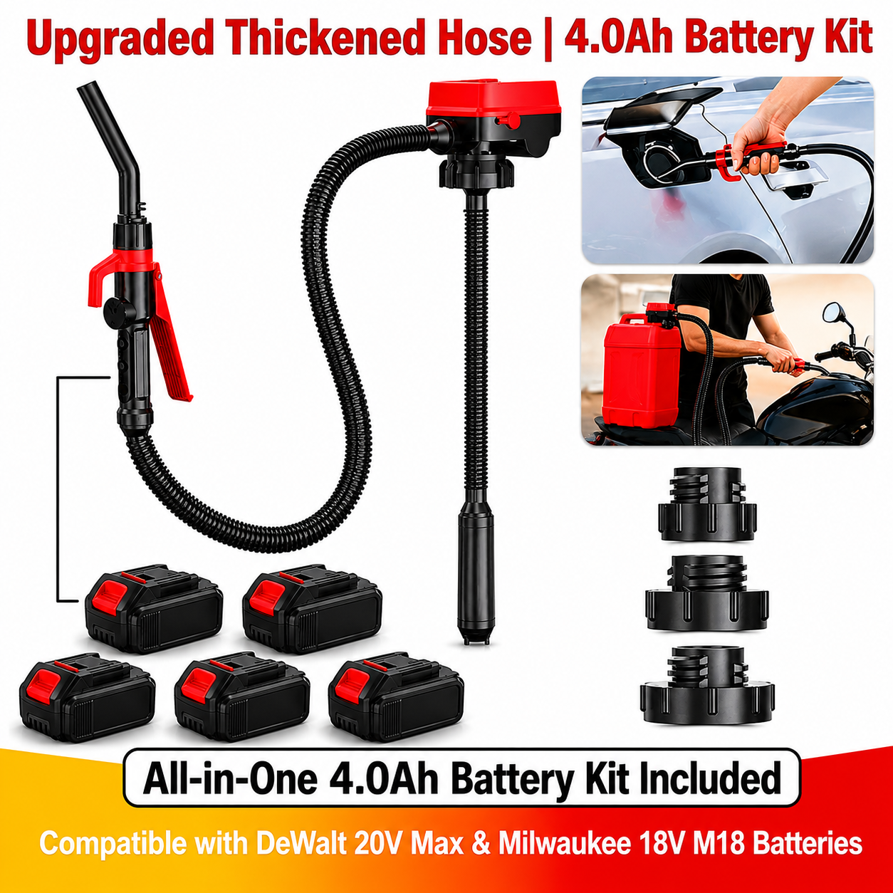 Complete Cordless Fuel Pump Kit with 4.0Ah Battery – Compatible with DeWalt 20V & Milwaukee 18V