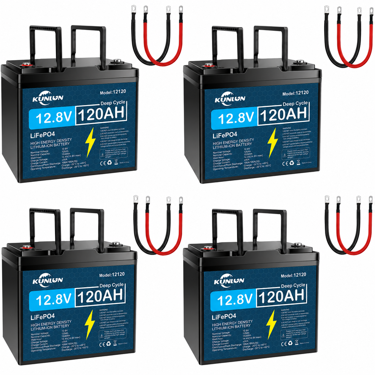 KUNLUN 12V 100Ah LiFePO4 High Capacity Battery Model 12100 - 100A Smart BMS, 5000+ Cycles, 1280Wh Energy, Maintenance-Free Rechargeable Off Grid Supplies for RV, Outdoor Emergency Use & Portable Power Station Accessory