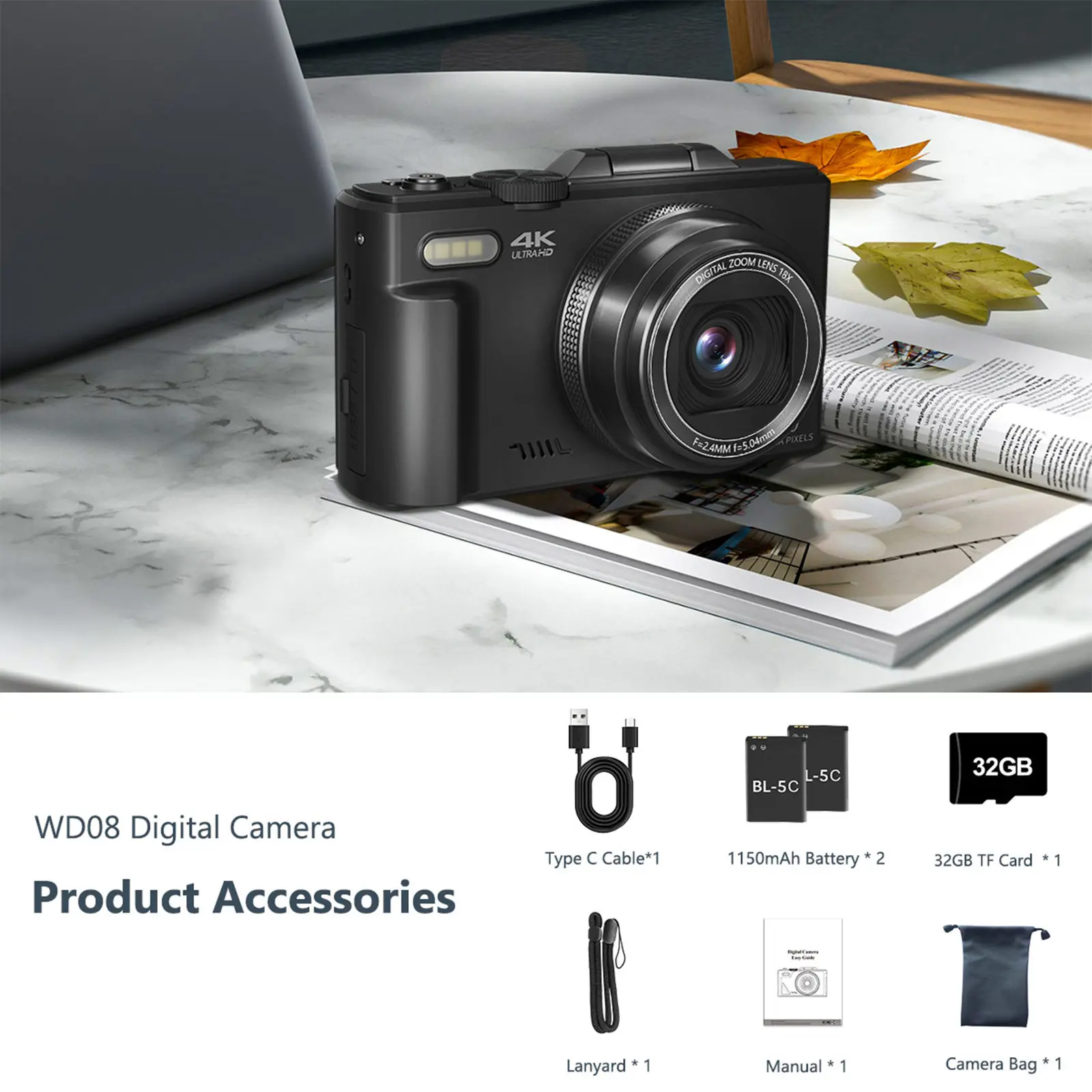 🔥Clearance Sale: Last Day! 🔥4K Digital Camera (Includes 32GB Micro SD Card and 2 Batteries)