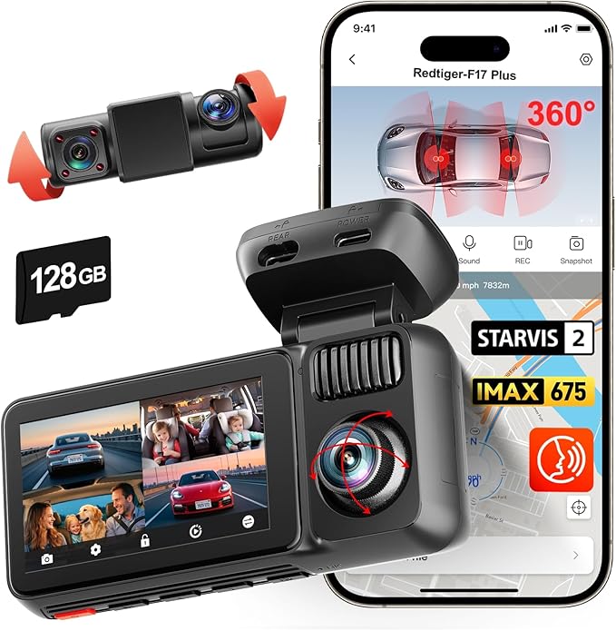 REDTIGER F17 Dash Cam & OBD,2160P+1080P+1080P Front and Rear Inside