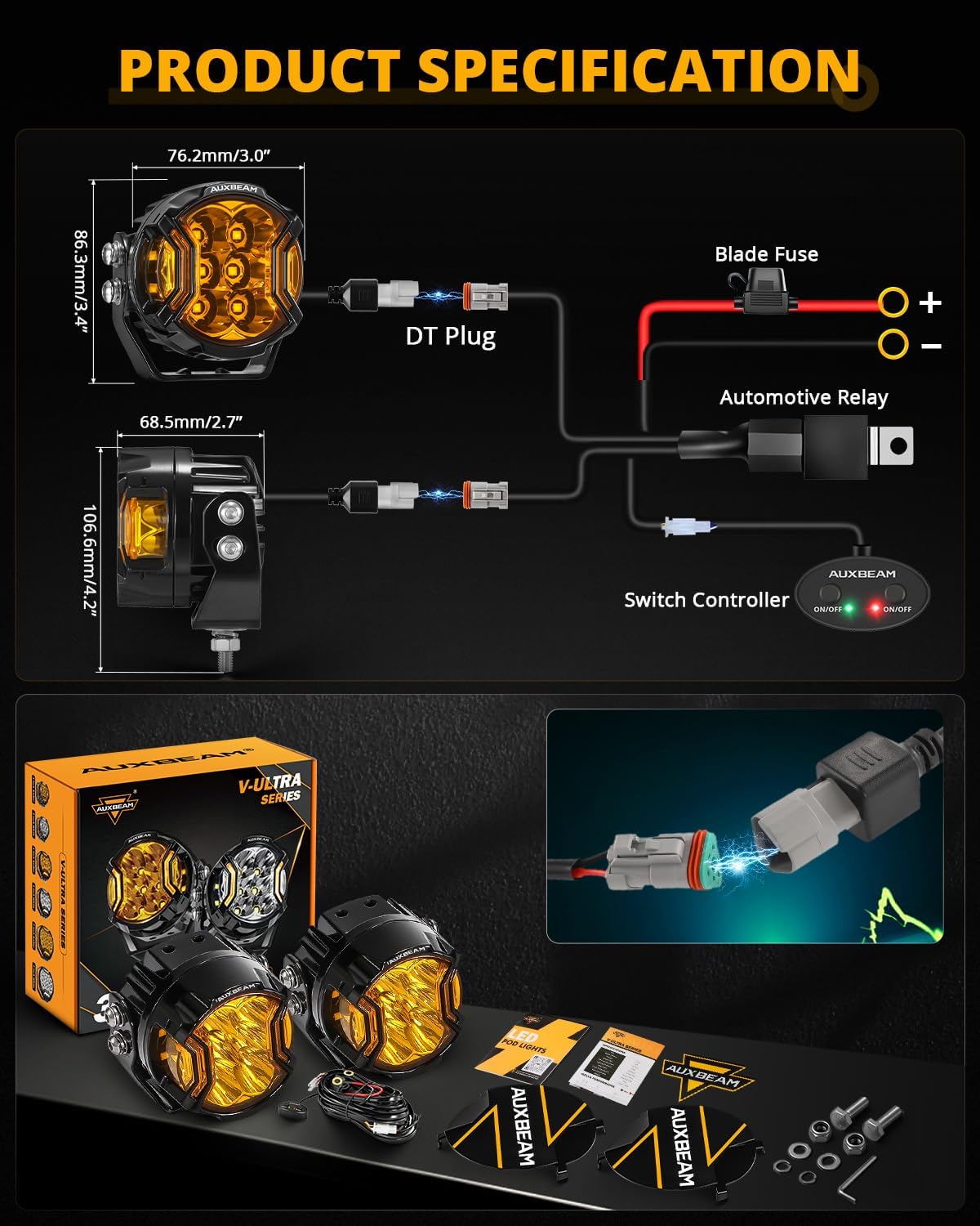 🔥Buy 1 Get 1 Free🔦 Auxbeam V-Ultra Series 3 Inch 108W LED Round Pods