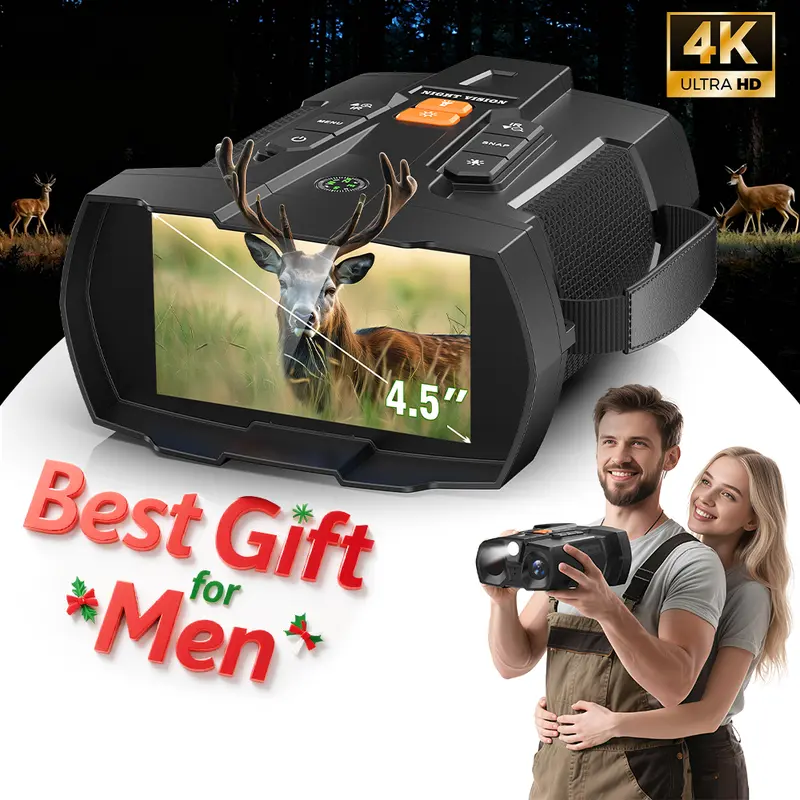 MINENER 4.5-inch Night Vision Device / 4K Binoculars (Includes 32GB SD Card) — 10x Digital Zoom, 5000mAh Battery