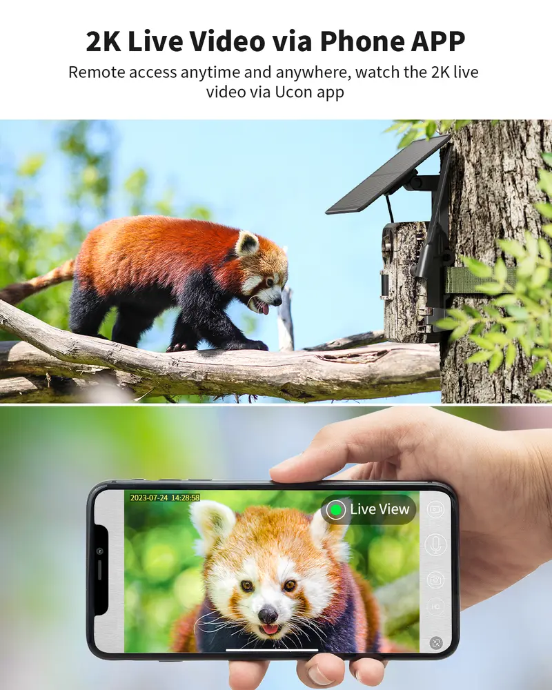4G LTE Solar Game Camera – 2K Live Video, No Power Cord Required,Remote APPControlled, WaterProof, Motion Activated, NightVision, 4G Data Cellular Card Included 