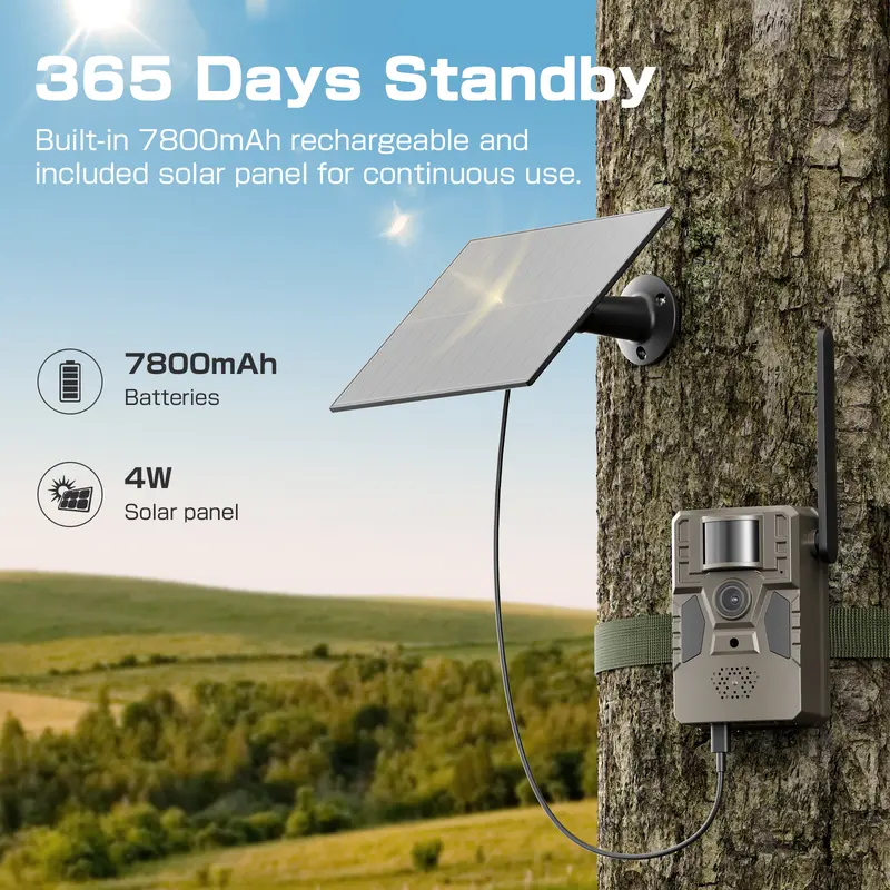4G LTE Solar Game Camera – 2K Live Video, No Power Cord Required,Remote APPControlled, WaterProof, Motion Activated, NightVision, 4G Data Cellular Card Included 