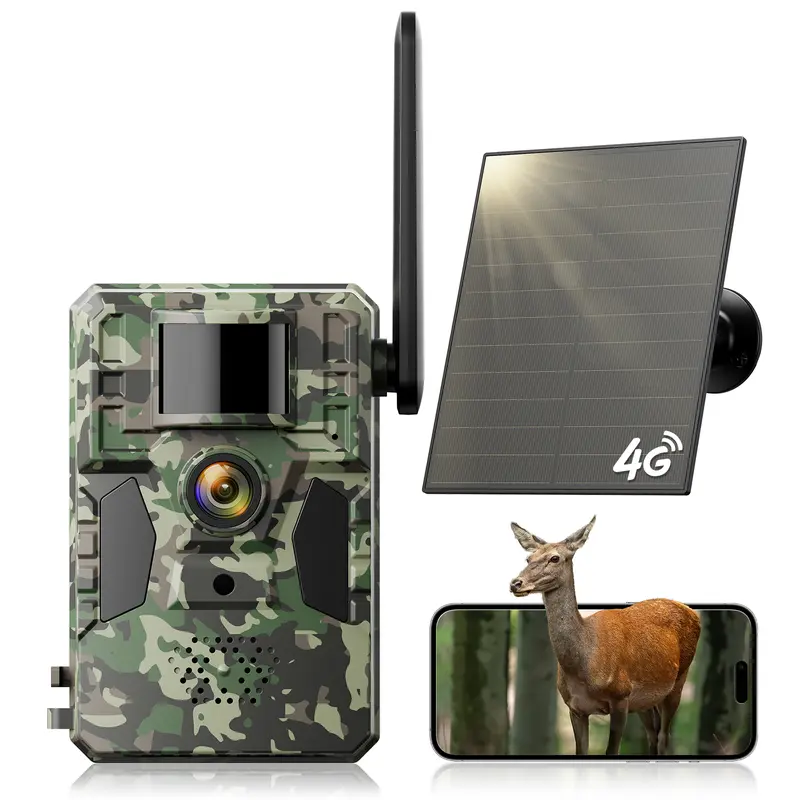 4G LTE Solar Game Camera – 2K Live Video, No Power Cord Required,Remote APPControlled, WaterProof, Motion Activated, NightVision, 4G Data Cellular Card Included 