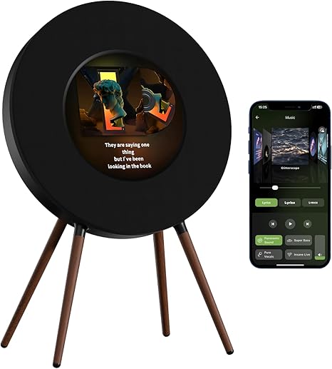 Record R1 Vinyl-Style Bluetooth Speaker, 2.1 Stereo Hi-Fi, Album Art Animation with Dynamic Mood Lyrics, Wi-Fi & Bluetooth, Home Audio & Décor