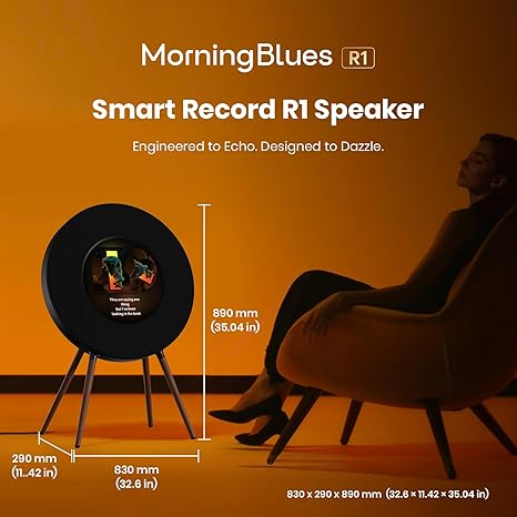 Record R1 Vinyl-Style Bluetooth Speaker, 2.1 Stereo Hi-Fi, Album Art Animation with Dynamic Mood Lyrics, Wi-Fi & Bluetooth, Home Audio & Décor