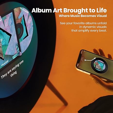 Record R1 Vinyl-Style Bluetooth Speaker, 2.1 Stereo Hi-Fi, Album Art Animation with Dynamic Mood Lyrics, Wi-Fi & Bluetooth, Home Audio & Décor