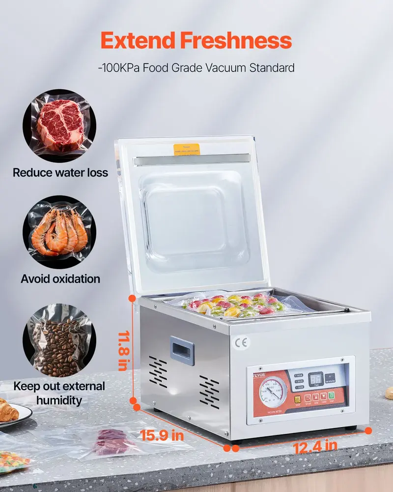 VEVOR Chamber Vacuum Sealer, Sealing Power, Vacuum Packing Machine for Wet Foods, Meats, Marinades and More, Applied in Home Kitchen and Commercial Use