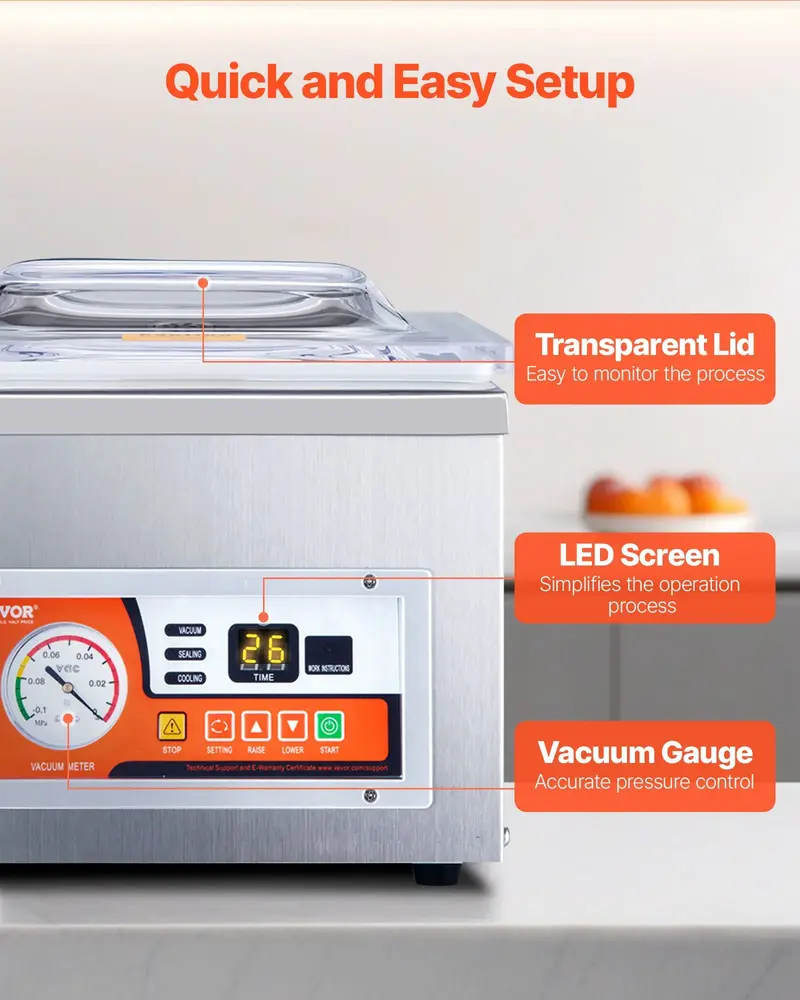 VEVOR Chamber Vacuum Sealer, Sealing Power, Vacuum Packing Machine for Wet Foods, Meats, Marinades and More, Applied in Home Kitchen and Commercial Use