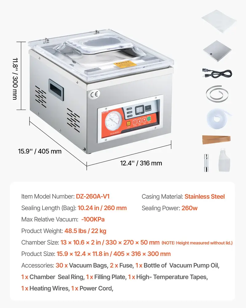 VEVOR Chamber Vacuum Sealer, Sealing Power, Vacuum Packing Machine for Wet Foods, Meats, Marinades and More, Applied in Home Kitchen and Commercial Use