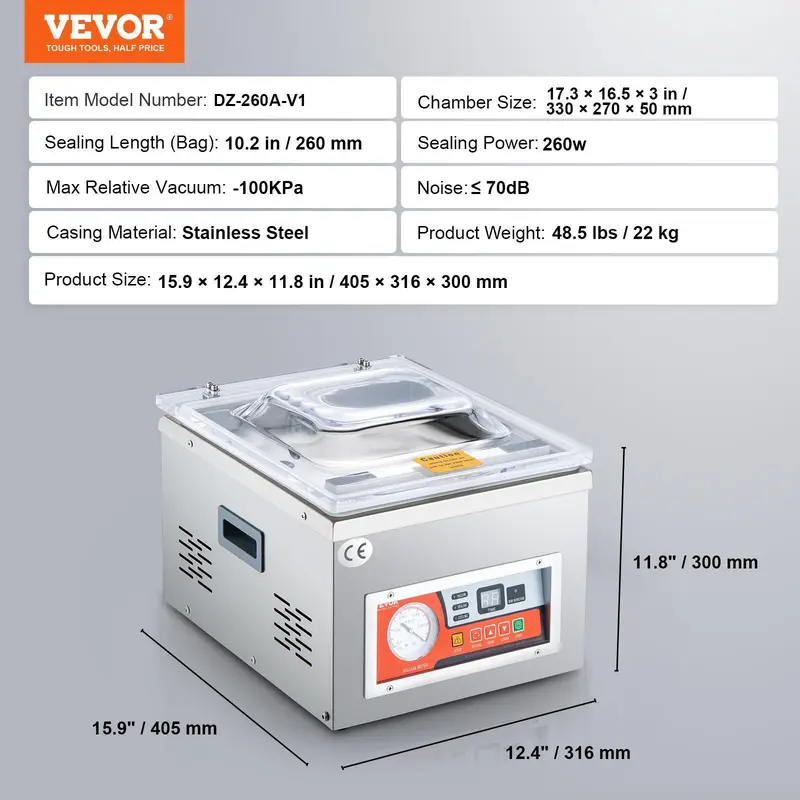 VEVOR Chamber Vacuum Sealer, Sealing Power, Vacuum Packing Machine for Wet Foods, Meats, Marinades and More, Applied in Home Kitchen and Commercial Use