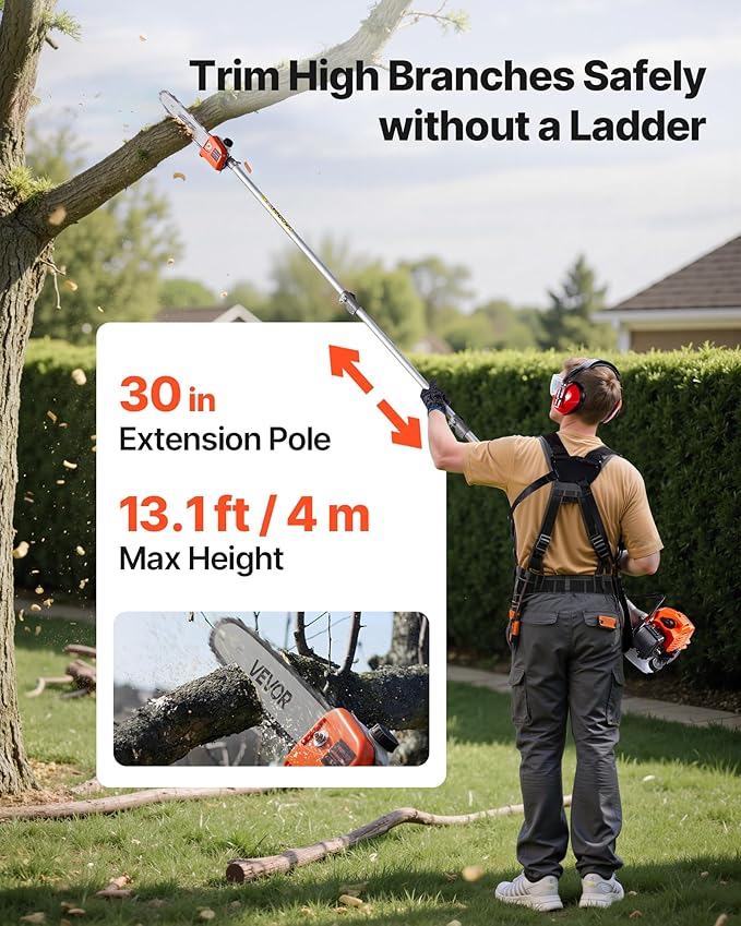 VEVOR 6-in-1 Multi-Functional Trimming Tools with Gas Hedge Trimmer, Summervibes,Summervibes, Weed Eater, String Trimmer, Brush Cutter, Edger & Pole Saw Chainsaw Pruner Whacker Shoulder
