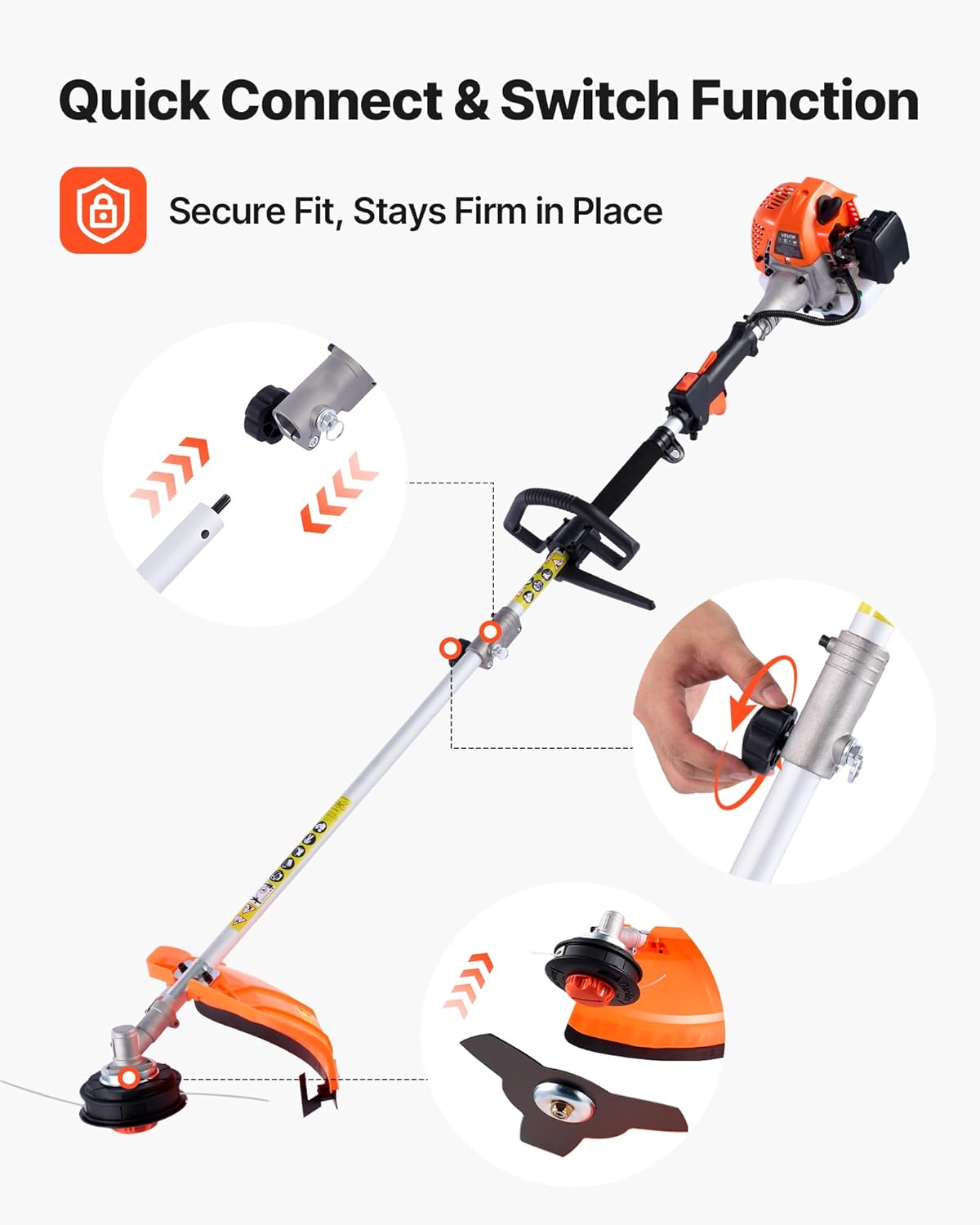 VEVOR 6-in-1 Multi-Functional Trimming Tools with Gas Hedge Trimmer, Summervibes,Summervibes, Weed Eater, String Trimmer, Brush Cutter, Edger & Pole Saw Chainsaw Pruner Whacker Shoulder
