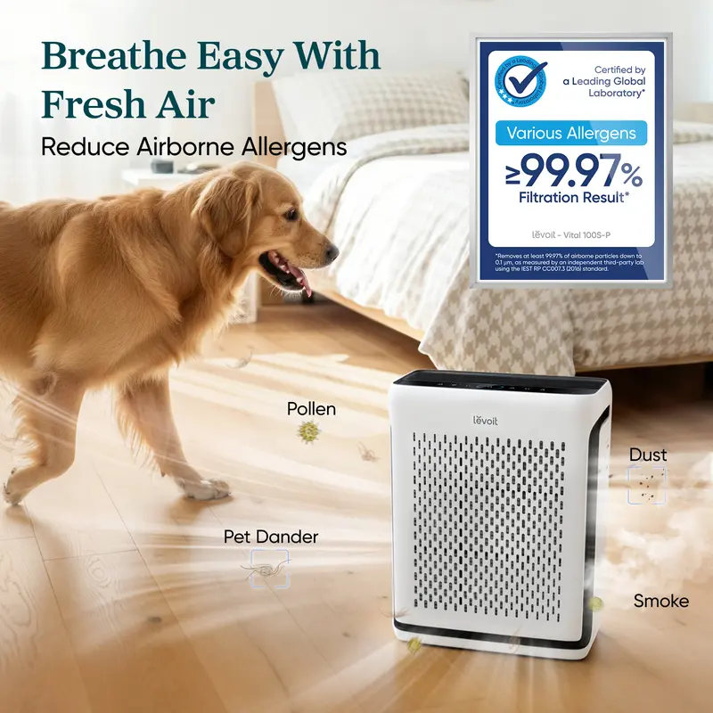 Levoit Vital 100S High Performance Pet Air Purifier for Home Large Room (Up to 1110 Ft²) with True HEPA Filter, Light Sensors, Smart WiFi, Sleep Mode – for Pet Odors, Dust, Allergies (HEPA Filter Replacements Available)