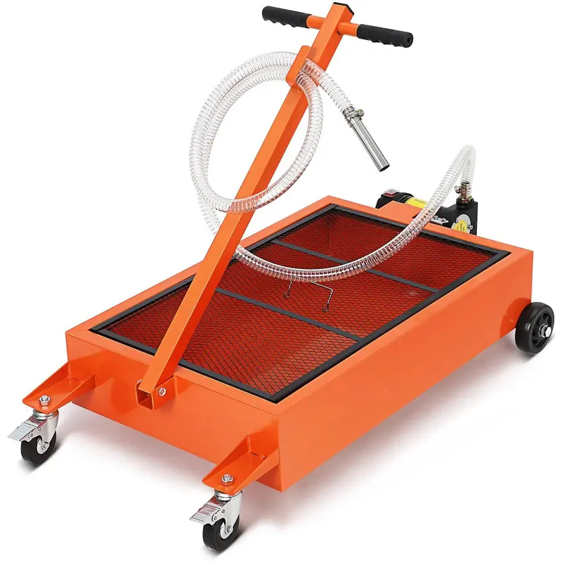 【GARVEE】Oil Drain Pan-20 Gallon and 15 Gallon Low Profile Options with Hand or Electric Pump, Includes 8ft Hose & Folding Handle, Perfect for Efficient Oil Draining in Cars, SUVs, and Trucks.