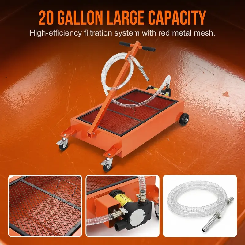 【GARVEE】Oil Drain Pan-20 Gallon and 15 Gallon Low Profile Options with Hand or Electric Pump, Includes 8ft Hose & Folding Handle, Perfect for Efficient Oil Draining in Cars, SUVs, and Trucks.