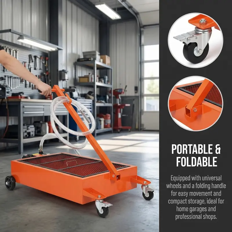 【GARVEE】Oil Drain Pan-20 Gallon and 15 Gallon Low Profile Options with Hand or Electric Pump, Includes 8ft Hose & Folding Handle, Perfect for Efficient Oil Draining in Cars, SUVs, and Trucks.