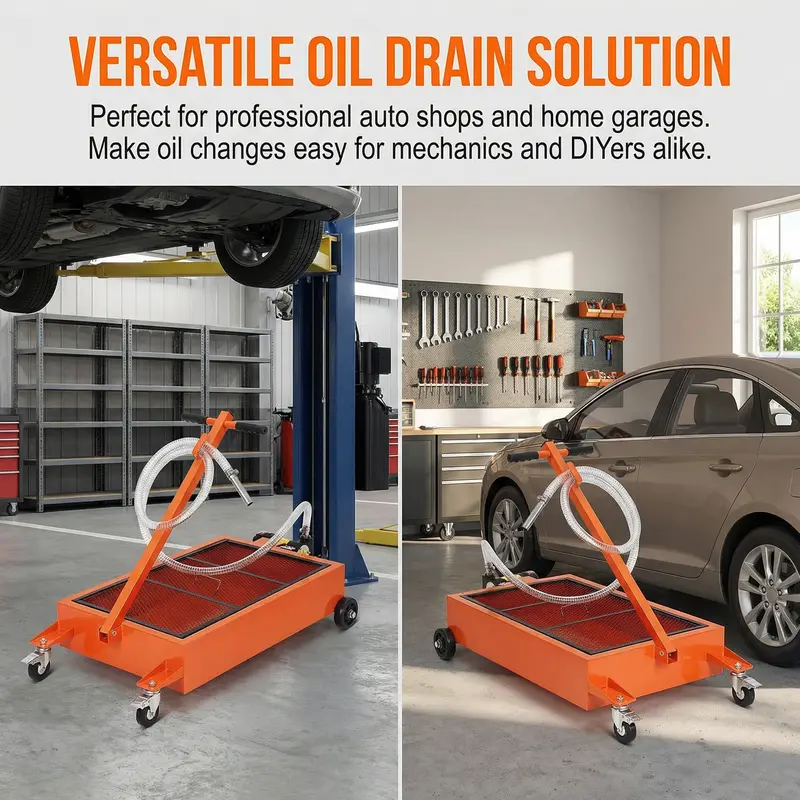 【GARVEE】Oil Drain Pan-20 Gallon and 15 Gallon Low Profile Options with Hand or Electric Pump, Includes 8ft Hose & Folding Handle, Perfect for Efficient Oil Draining in Cars, SUVs, and Trucks.