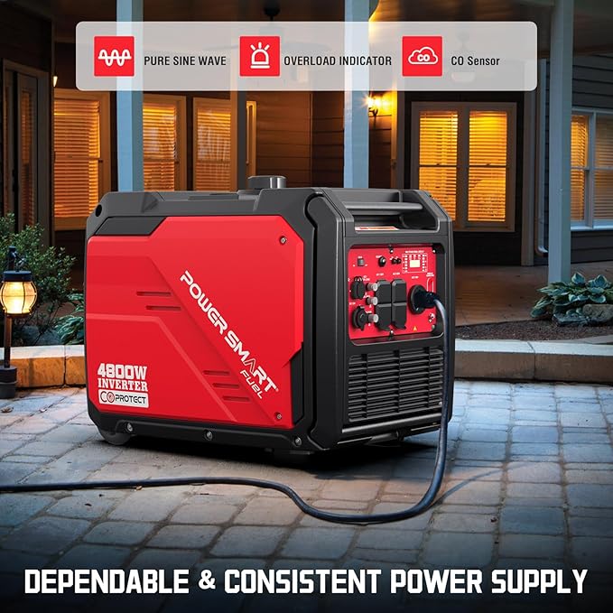 PowerSmart 2500 Watt Portable Inverter Generator, 79.8cc Gas Powered Engine with 5.5H Long Runtime