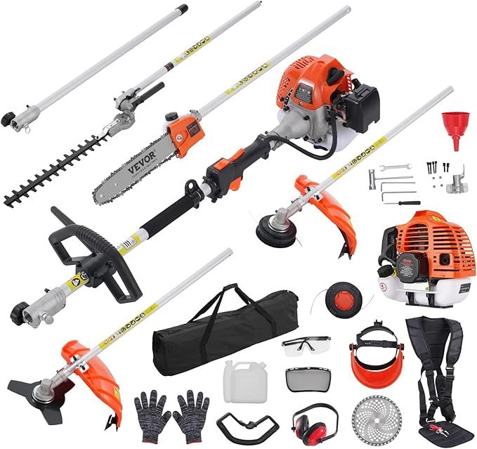 VEVOR 6-in-1 Multi-Functional Trimming Tools with Gas Hedge Trimmer, Summervibes,Summervibes, Weed Eater, String Trimmer, Brush Cutter, Edger & Pole Saw Chainsaw Pruner Whacker Shoulder