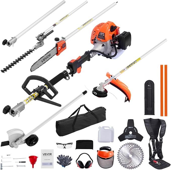 VEVOR 6-in-1 Multi-Functional Trimming Tools with Gas Hedge Trimmer, Summervibes,Summervibes, Weed Eater, String Trimmer, Brush Cutter, Edger & Pole Saw Chainsaw Pruner Whacker Shoulder