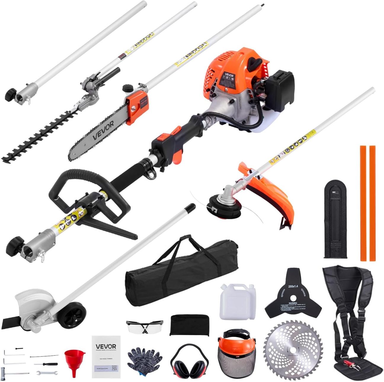 VEVOR 6-in-1 Multi-Functional Trimming Tools with Gas Hedge Trimmer, Summervibes,Summervibes, Weed Eater, String Trimmer, Brush Cutter, Edger & Pole Saw Chainsaw Pruner Whacker Shoulder