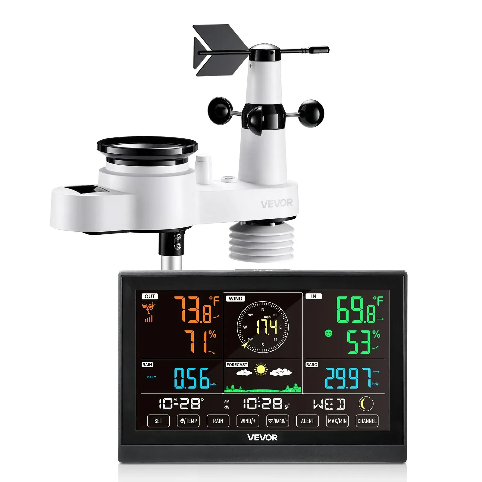 VEVOR 7-in-1 Wi-Fi Weather Station with Outdoor Sensor & Color Display