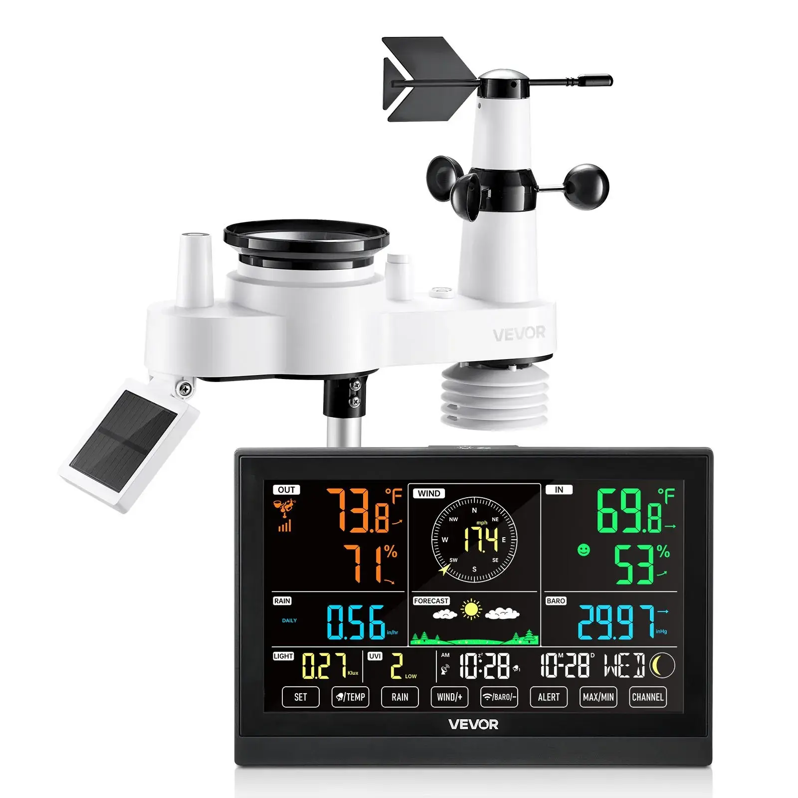 VEVOR 7-in-1 Wi-Fi Weather Station with Outdoor Sensor & Color Display