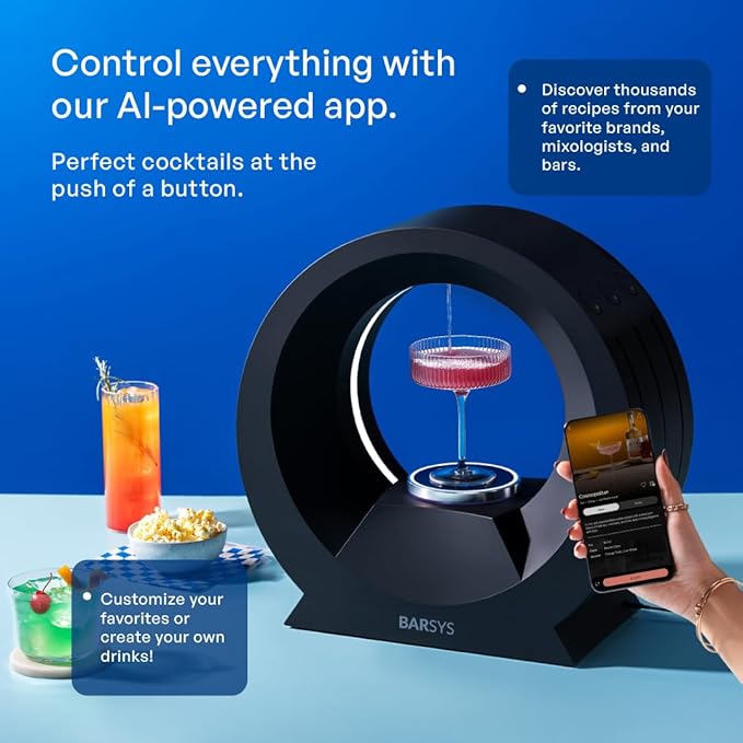 Home Bar Cocktail Drink Mixer, Margarita Cocktail Maker Machine, Cocktail and Mocktail Drink Maker, Easy to Use, App-Enabled Personalized Drinks