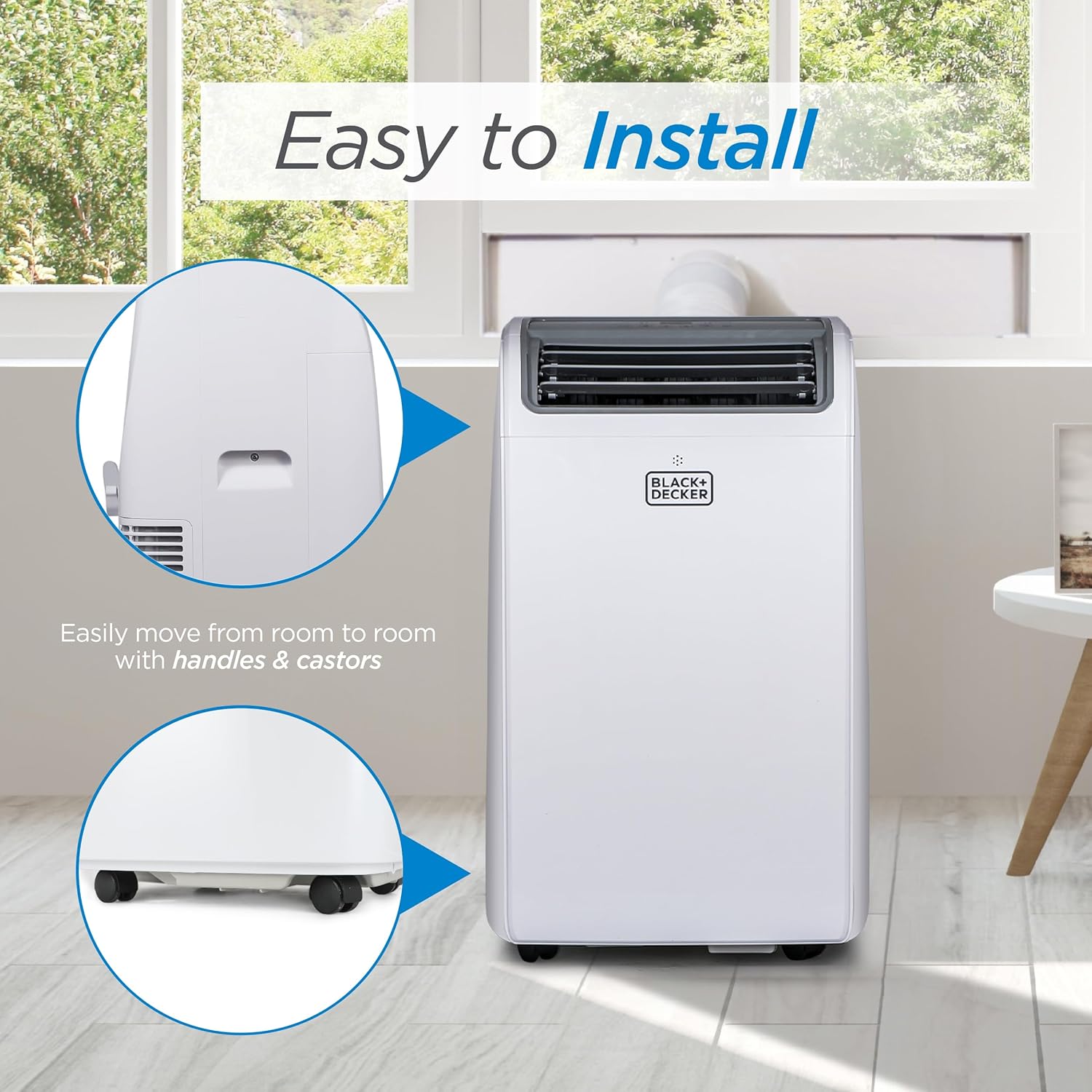 BLACK+DECKER Smart Portable Air Conditioner, 14,000 BTU for Rooms up to 700 Sq. Ft., Smart Portable AC with Follow Me Remote and Window Kit, BPACT14WT
